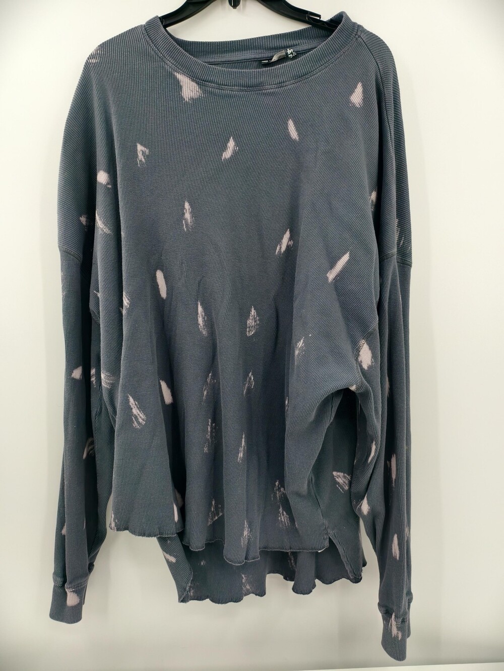 Asos Design Mens XL Gray Waffle Knit Bleach Print Oversized Long Sleeve Shirt